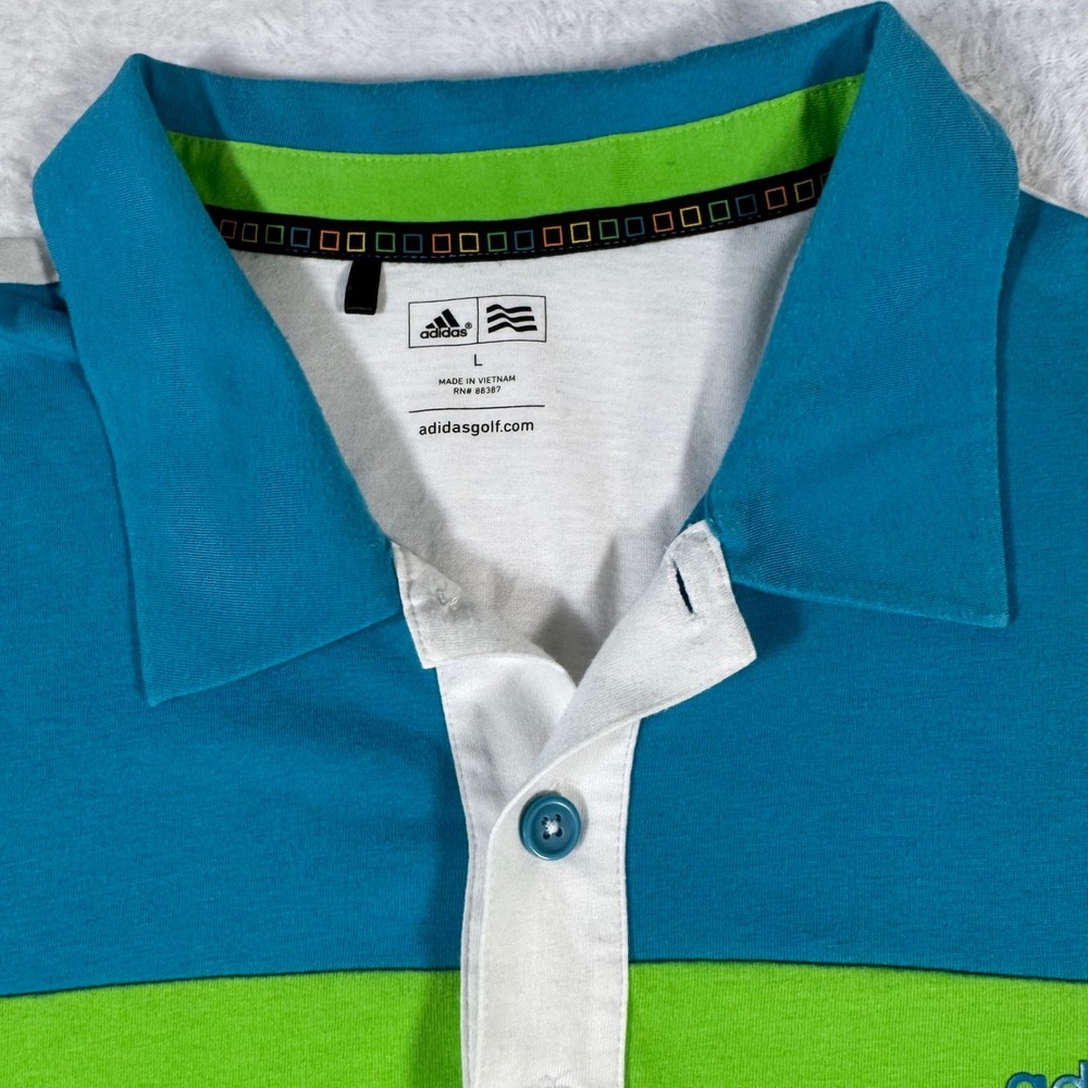 Adidas Golf Polo Shirt Mens Large White Teal Blue Green Excellent Colorblock - Picture 6 of 14
